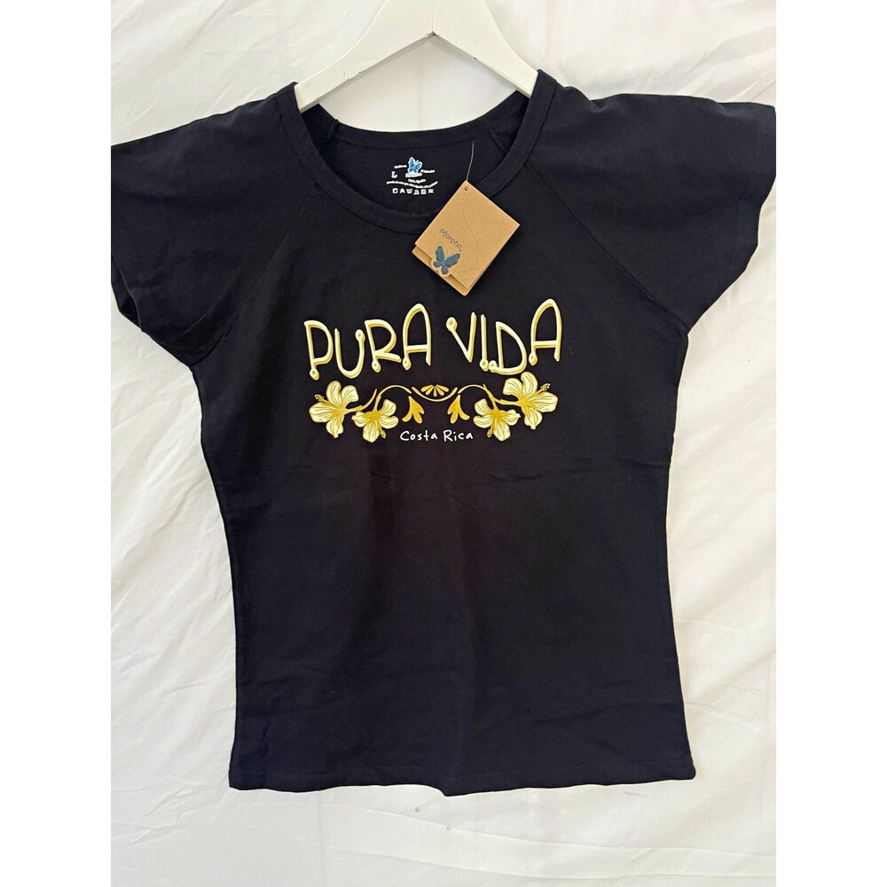 Morpho Women’s Black Pura Vida Costa Rica Morpho Butterfly Graphic Tee L